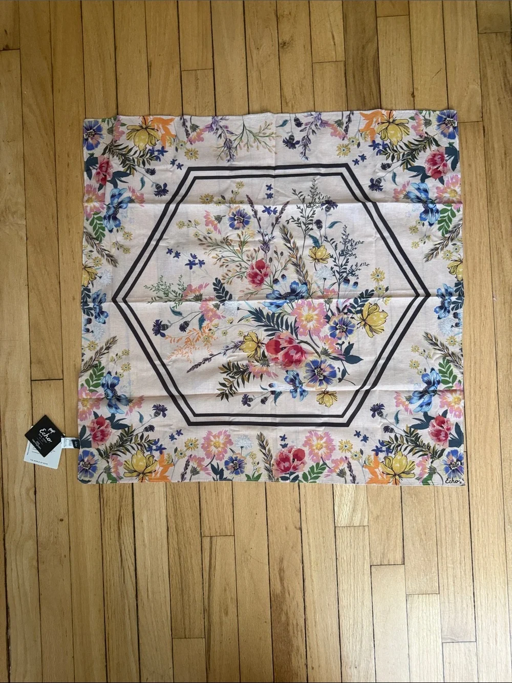Floral Cotton-Blend Square Scarf in Cream and Multicolor